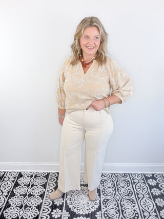 cream pants with seam