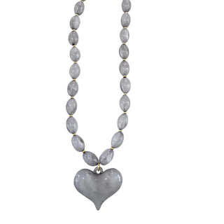 Grey beaded necklace with heart pendant