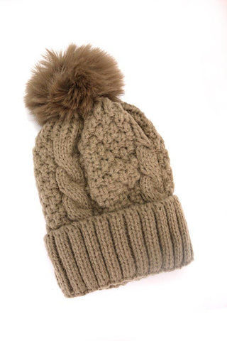 Cable Knot Pom Pom Beanie Hat