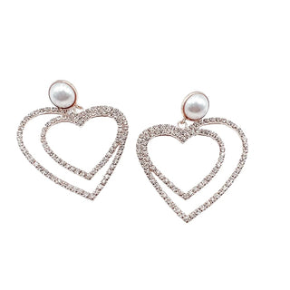 "Treasure Jewels" Pearl Crystal Double Heart Earrings
