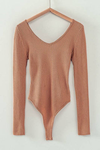 Allure Taupe Ribbed Thong Bodysuit