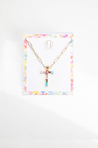 Colorful Crystals Initial Charm Necklace - T