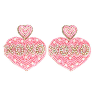 XOXO Heart Shaped Valentine Beaded Earrings