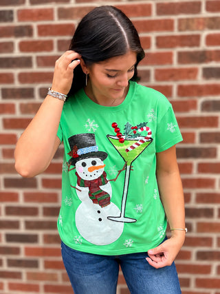 Queen Of Sparkles | Snowman Holding A Martini Tee