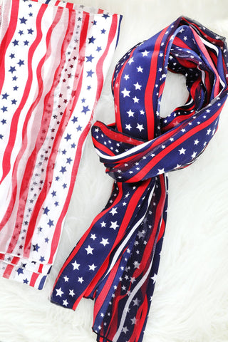 Stripes and Stars Sheer Satin Patriotic Scarf