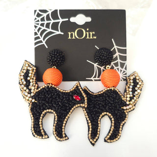 Scary Black Cat Seed Bead Earrings