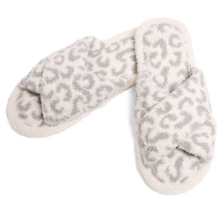 Crossover Leopard Pattern Slipper | Grey