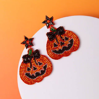 Jack-O'-Lantern with Bow Beaded Earrings