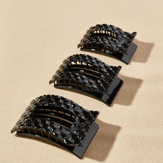 Jet Black Quilted Medium Flat Rectangle Hair Clip