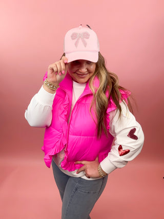 Pearled Pink Bow Trucker Hat