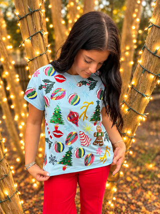 queen of sparkles tee shirt with sequin christmas icons 