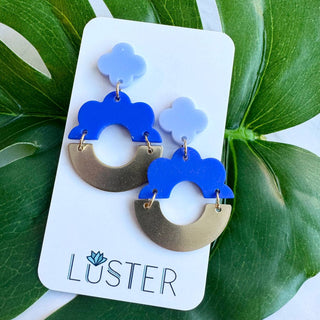 Blue Acrylic Brass Unique Statement Earrings