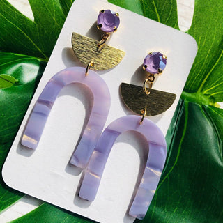 Lilac U-Drop Unique Statement Earrings