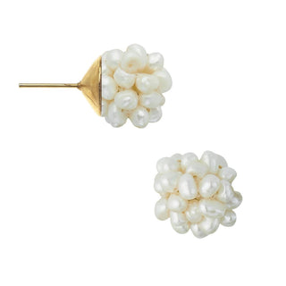 A pair of Susan Shaw Freshwater Pearl Cluster Stud earrings with gold-colored metal clasps and white pearl adornments.
