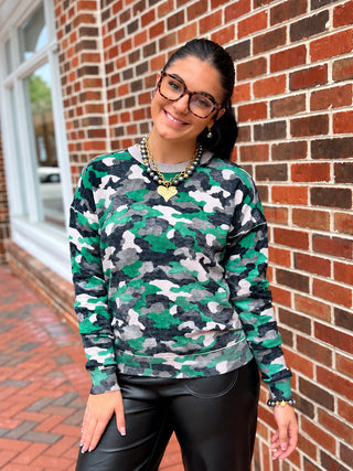 camo long sleeve light sweater