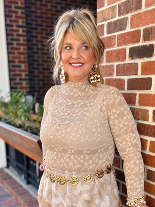 long sleeve mock neck lace top