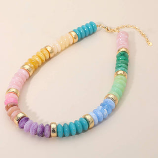 Colorful beaded necklace with gold accents 