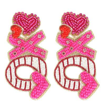 XOXO Jeweled Beaded Valentine Letter Earrings