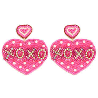 XOXO Heart Shaped Valentine Beaded Earrings