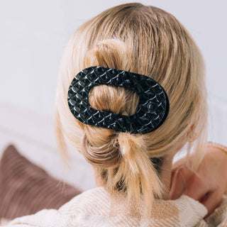 Jet Black Quilted Large Flat Round Clip