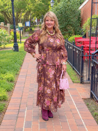  floral printed chiffon matching set.  Long flowy skirt with long sheer puffy sleeves
