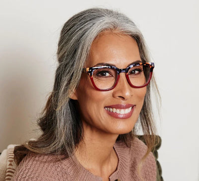 +2.25 Faye Reading Glasses Grey Botanico/Dark Red