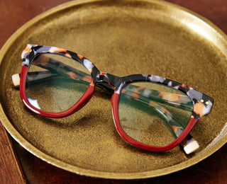 Faye Reading Glasses Grey Botanico/Dark Red