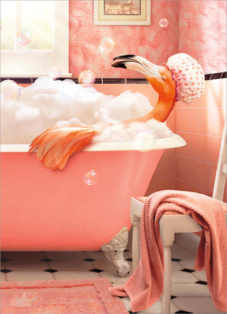 "Flamingo Bubble Bath" Birthday Card