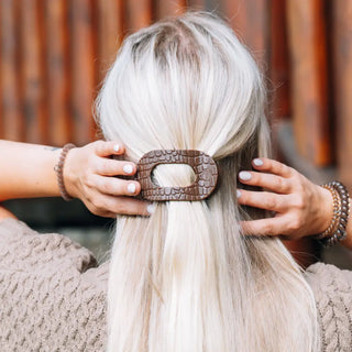Brown Crocodile Flat Round Hair Clips