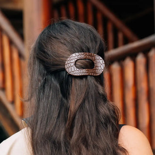 Brown Crocodile Flat Round Hair Clips