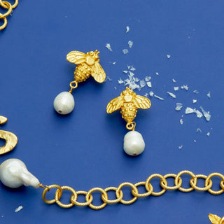 Susan Shaw | Bee + Pearl Drop Earrings