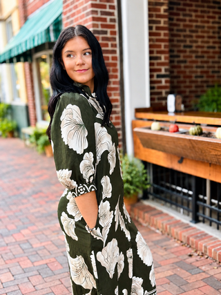 Olive Petal Midi Dress
