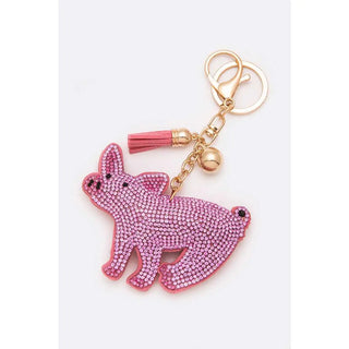 Jeweled Pink Pig Tassel Keychain