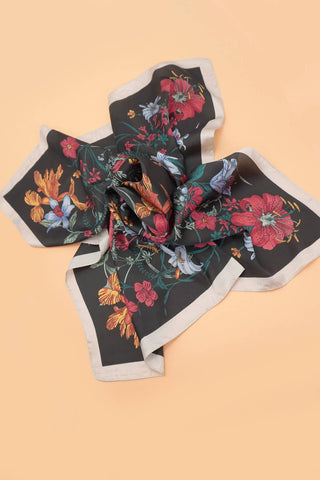 Black Floral Print Bandana Scarf