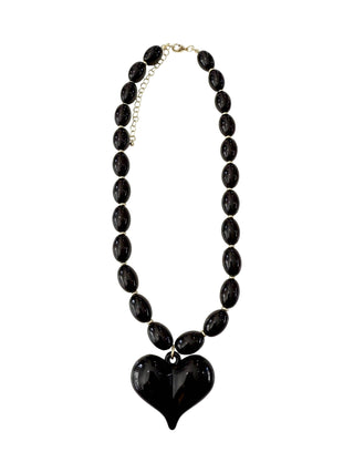 Roxie Black Beaded Necklace with Heart Charm