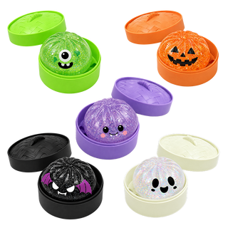 Set of colorful Halloween-themed spooky squishy dumplings.