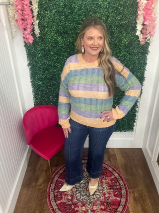 Frida Multi Color Stripe Oversized Sweater Top