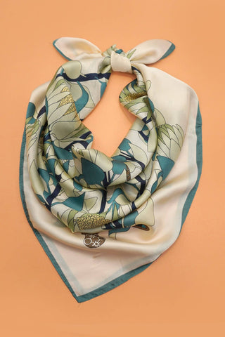 Teal Floral Print Bandana Scarf