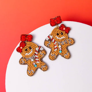 Gingerbread Woman Beaded Earrings