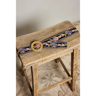 Beaded Round Buckle Floral Belt