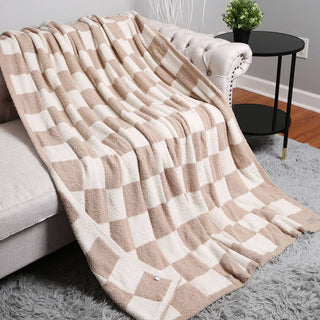 Checkerboard Patterned Throw Blanket - Beige