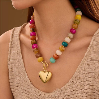 Beaded Heart Charm Toggle Necklace | Multi