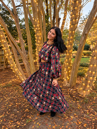 Queen Of Sparkles | Plaid Nutcracker & Bow Midi Skirt