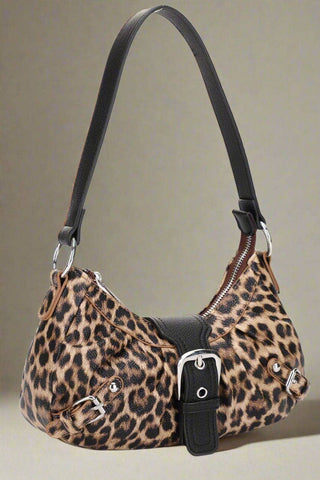 Leopard Print Buckle Baguette Shoulder Bag