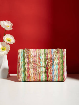 Rainbow Stripe Straw Crossbody Bag