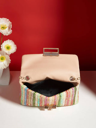 Rainbow Stripe Straw Crossbody Bag