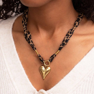 Leopard Print Heart Scarf Necklace