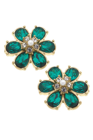 Brooke Rhinestone & Pearl Flower Stud Earrings