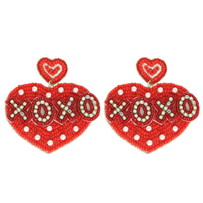 XOXO Heart Shaped Valentine Beaded Earrings