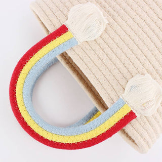 Boho Woven Rainbow Handle Tote Bag